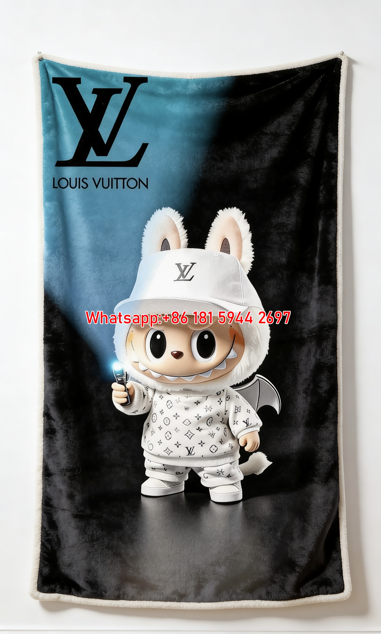 White Labubu LV Blanket Luxury Monogram Labubu Throw IMG_3578